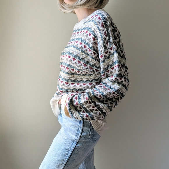 SOLD⚡VTG 90s Cream Grandpa Style Sweater - Picture 3 of 8